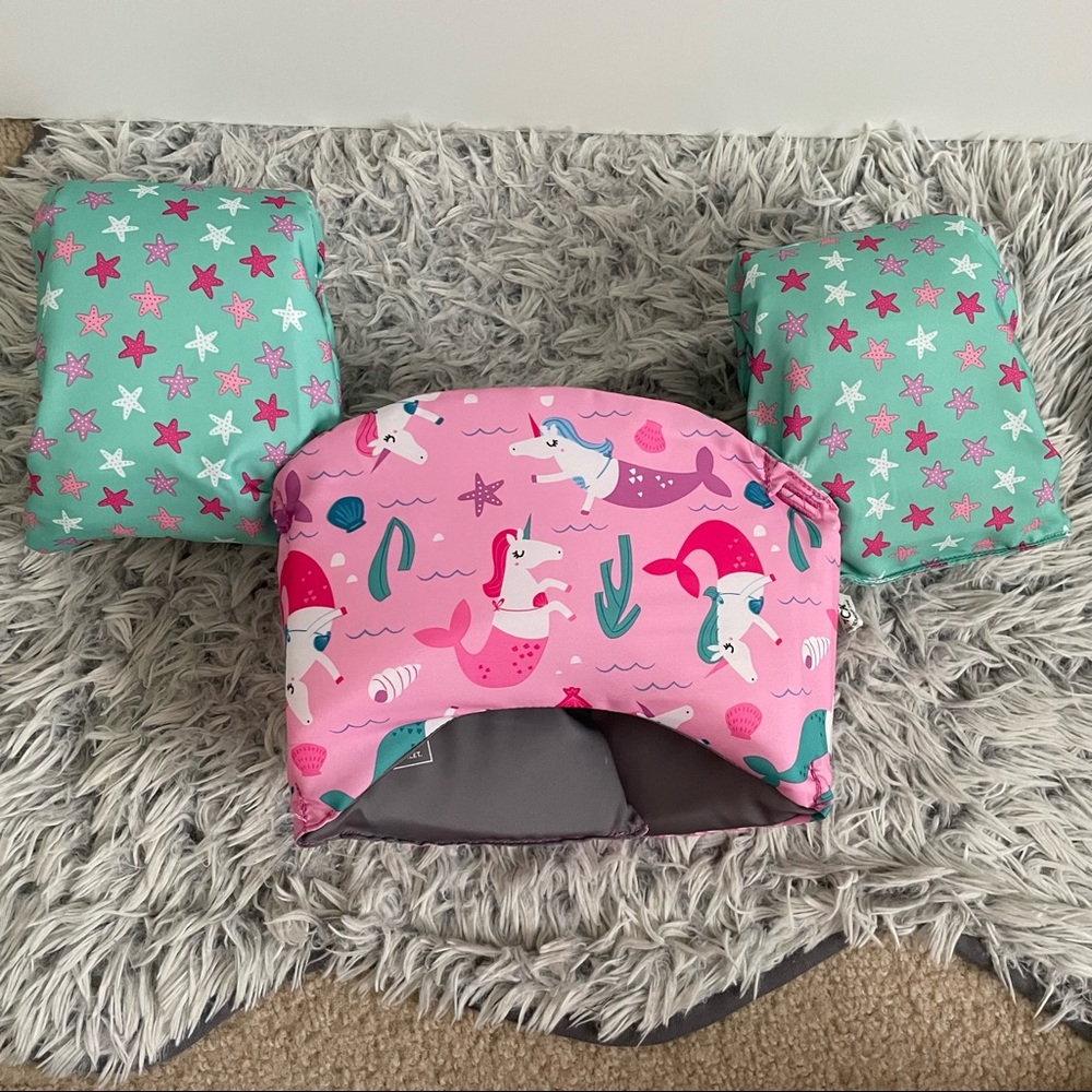 Kids Pink Mermaid Swim Float Vest with Mint Star Arm Bands